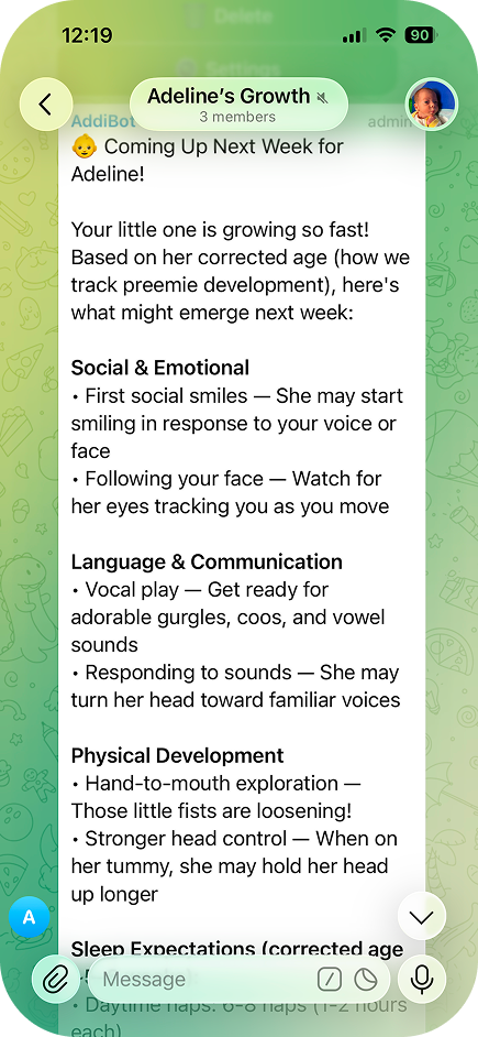 Weekly Overview - See all your baby's activities in one unified timeline